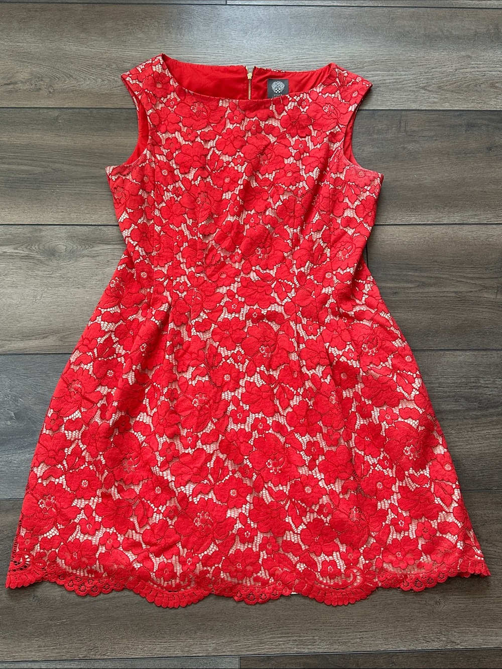 Red Floral Lace Sleeveless Fit & Flare Dress